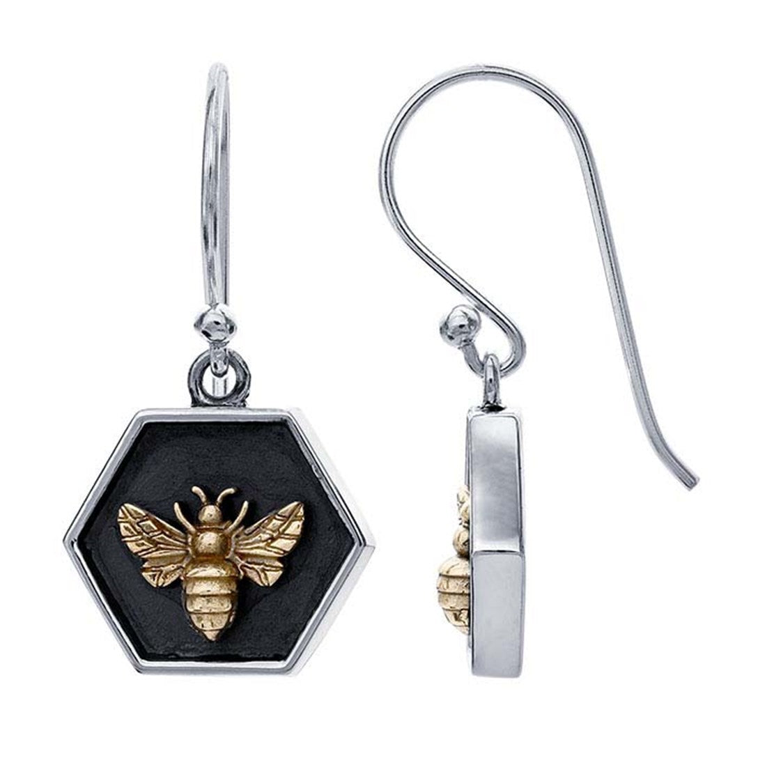 Sterling Silver Shadow Box Earrings with Bronze Bee Item No. 683125