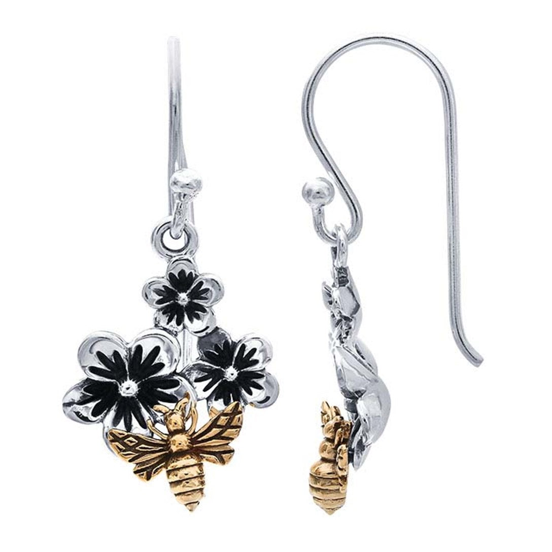 Sterling Silver Bronze Bee & Flowers Earrings Item No. 683345
