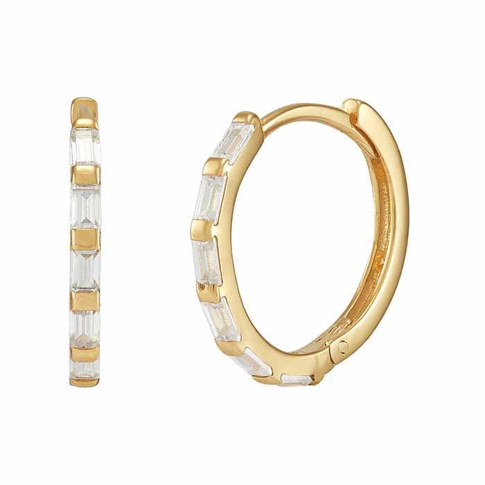 14K Yellow Gold CZ - Single Huggie Hoop Earring